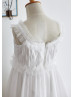 Ivory Chiffon Tulle Ruffles Pleated Flower Girl Dress